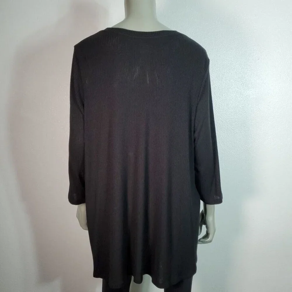 Lane Bryant Top Plus Size 18/20 Ribbed Stretch Long Sleeve Casual Pullover Black